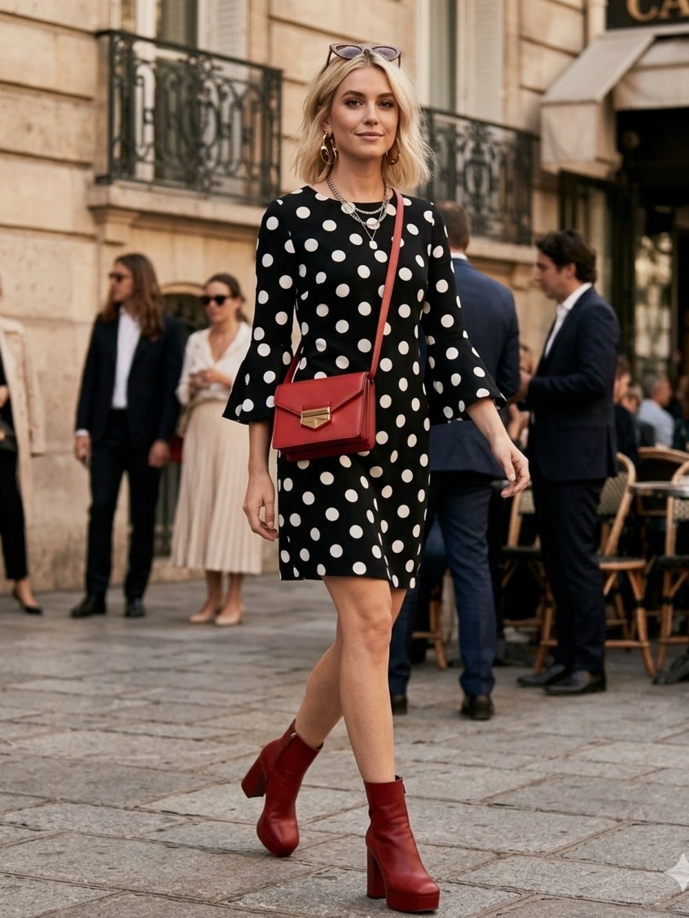 NWT Tommy Hilfiger Black White Polka Dot Knit Shift Dress Bell 3/4 Sleeve 8 $100